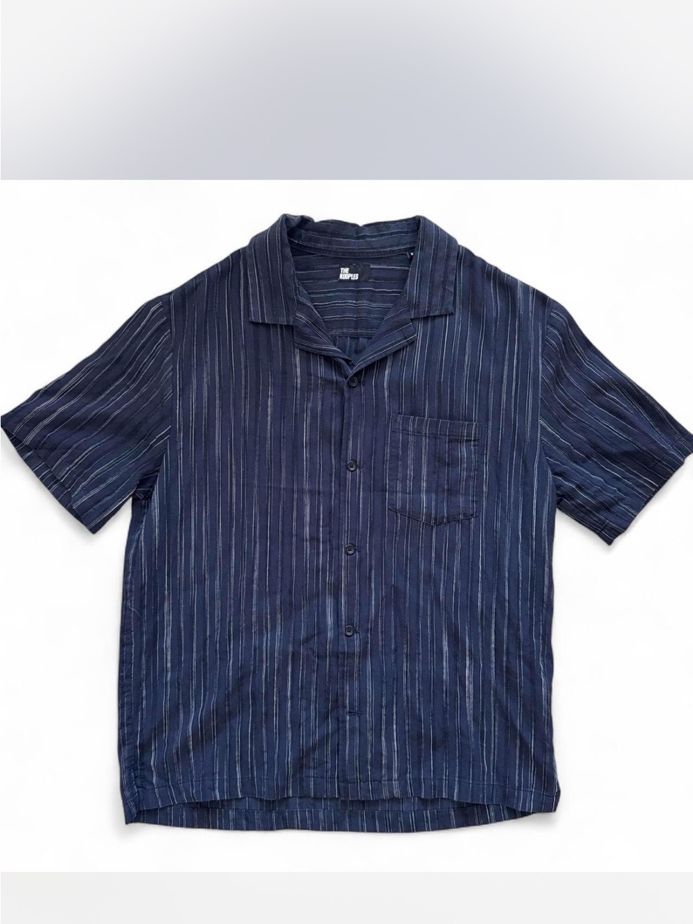 Men's Navy Striped Short Sleeve Button-Up Shirt